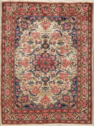 Vintage Ivory Floral Bidjar Hand - Knotted Oriental Area Rug Home Decor Carpet 5x7