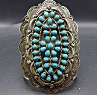 Museum Quality Vintage Navajo Sterling Silver & Cluster Turquoise Cuff Bracelet