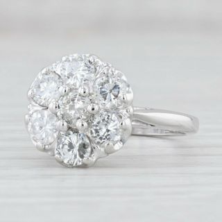 Vintage 1.  90ctw Diamond Flower Ring 14k White Gold Size 6 Cluster Engagement