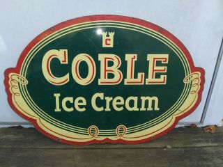 Vintage Coble Ice Cream 2 Sided Advertising Sign 1952