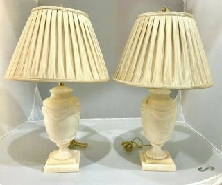 Very Heavy Vintage Alabaster Table Lamps With Shades