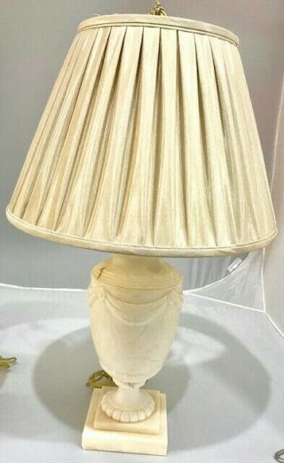 Very Heavy Vintage Alabaster Table Lamps With Shades 3