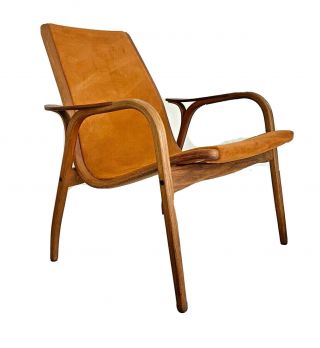Ekstrom Vtg Mid Century Danish Modern Teak Wood Suede Lamino Lounge Chair Sweden