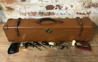 Vintage Double Purdey Shotgun Leather Gun Case With Tools & Cleaning Equipment