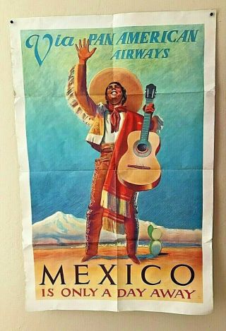 Vintage Pan American Airlines Mexico Travel Poster 27x41 1960 