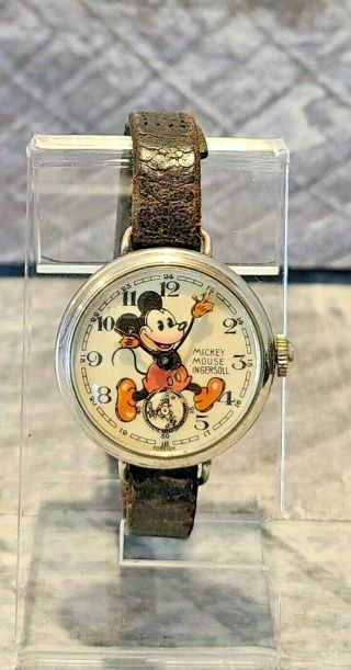 Vintage 1936 Ingersoll English No 2 Mickey Mouse Wrist Watch 30s Red Beard Rare