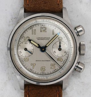 Vintage Lumier Watch Co Waterproof Chronograph Wristwatch Valjoux 23 Rare