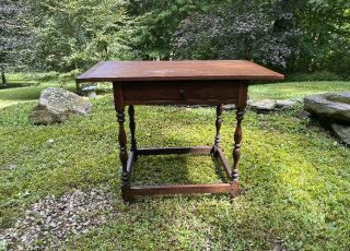 Vintage Stickley Pine Tavern Table With Drawer American Country Colonial Style