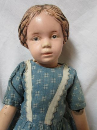Carved Hair Schoenhut Girl 16/102 w Blue Bow in Period Dress & Union Suit 3