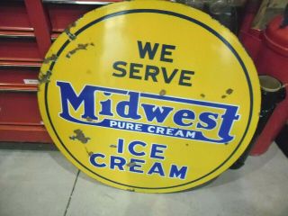 Vintage Midwest Ice Cream 30 " Porcelain Sign Rare Double Sided