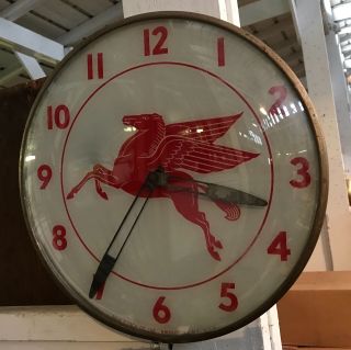 Vintage Mobiloil Pegasus Pam Clock - Glass Face Advertising Sign