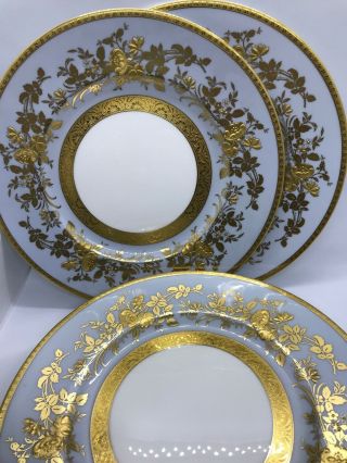 Fab Vtg Minton England Gold Encrusted Relief Flowers Set Of 5 Chargers 10.  5 " D
