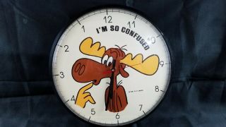 1987 Adventures Of Rocky & Bullwinkle Reverse Wall Clock " I 