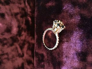 Unique Vintage Set Of 2 Tulip Rings,  Sapphire Emeralds With Diamond Centers