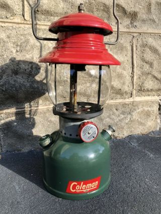 Vintage 1951 Coleman Christmas Lantern 200a 12/51 Sunrise Pyrex Green Red Lamp