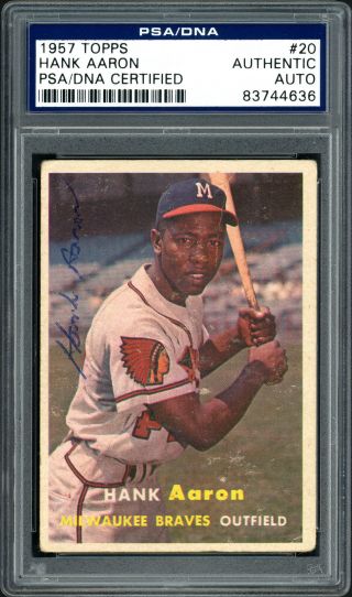 Hank Aaron Autographed 1957 Topps Card Braves Vintage 1950 