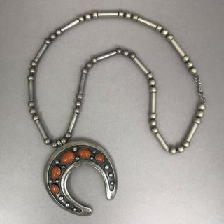 Vintage Frank Patania Sr.  Sterling Silver Coral Pendant Necklace