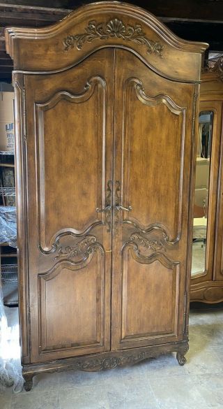 Vintage French Walnut Louis Xv Armoire Wardrobe Cabinet 2 Door Raised Panels