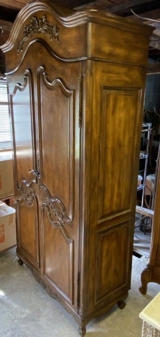 Vintage French Walnut Louis XV Armoire Wardrobe Cabinet 2 Door Raised Panels 2