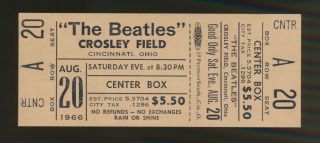 Beatles Vintage 1966 Crosley Field Ohio Concert Ticket Full And Near