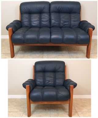 Ekornes Stressless ‘montana’ Leather Sofa Loveseat Chair Vintage Set Norway Teak