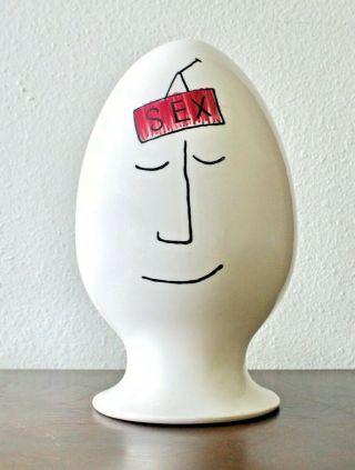 Tackett Schmid Vtg Mid Century Modern Pottery Ceramic Egghead Sex Condom Holder 2