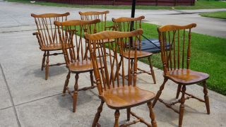 S Bent & Bros Colonial Windsor Dining Chairs,  Set Of 6,  Vintage Maple