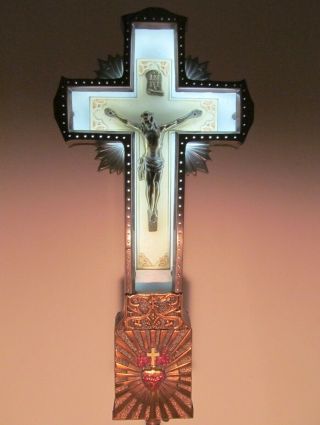 Vintage Funeral Standing Neon Crucifix Ornate Casket Electric Cross Carry Case 2