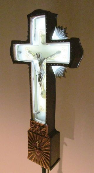 Vintage Funeral Standing Neon Crucifix Ornate Casket Electric Cross Carry Case 3