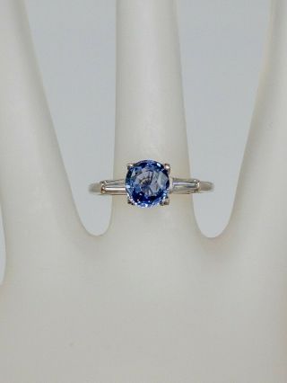 Antique 1940s $5000 1.  71ct Natural No Heat Blue Sapphire Diamond Platinum Ring