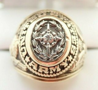 10k Solid Gold Vintage Heavy United States Us Army Military Diamond Ring Sz 8.  5