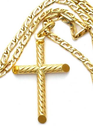 18k Yellow Gold Cross Necklace 20 " Made In Italy Ar 50 Italian Vintage Jewelry W