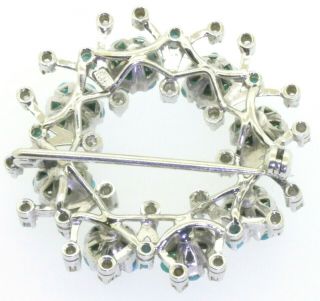 Vintage 18K WG 1.  04CT VS diamond & natural turquoise en tremblant flower brooch 2