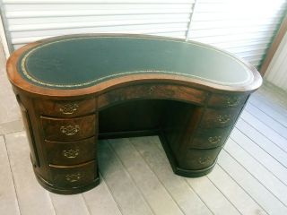 Vintage Leather Top Kidney Shaped Mahogany Executive Desk