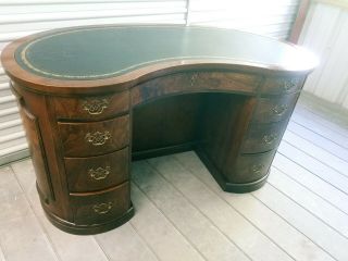 Vintage Leather Top Kidney Shaped Mahogany Executive Desk 2