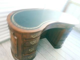 Vintage Leather Top Kidney Shaped Mahogany Executive Desk 3