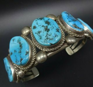 Vintage Navajo Sterling Silver Turquoise Cuff Bracelet 85g,  Large Size Wrist