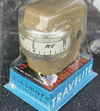 Vintage Dinsmore Travelite Auto Compass Tan Nos In Package Box