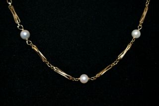 Vtg Faro Italy Solid 14k Gold Pearl Station Necklace 16.  4gr Double Infinity Link