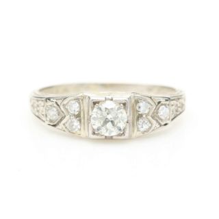 Ladies 18k White Gold Diamond Ring Size 7.  75 Sizeable Vintage 1932