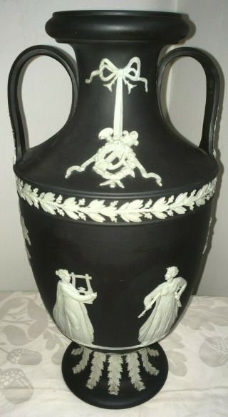 Vintage Wedgwood Black Jasperware Vase " Muses " Greek Mythology - 14 1/2 " X 7 "