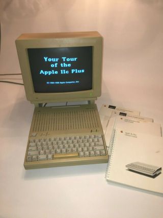 Vintage Apple Ii C - Plus Computer,  Monitor And Stand,  Manuals & Software