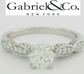 Gabriel & Co Vintage 0.  62 Ct 14k White Gold Round Cut Diamond Engagement Ring