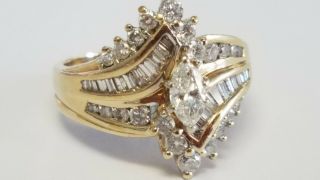 Vintage 14 K Gold 1.  00,  Ct Tw Natural Diamonds Engagement Ring Set Size 9.  75