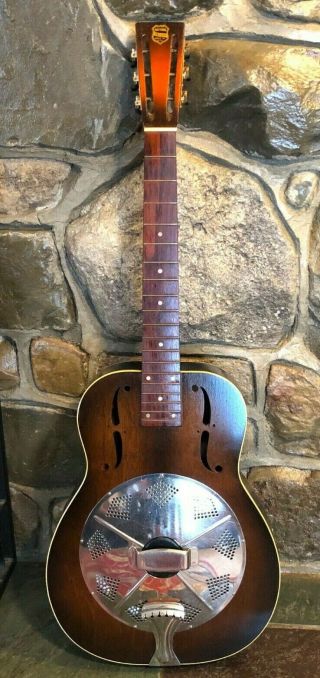 National Trojan 1935 - 1936 Vintage Wood Resonator Acoustic Dobro Guitar W/hs Case