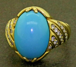 Vintage Heavy 18k Gold.  45ctw Vs Diamond/15.  3 X 11.  1mm Turquoise Cocktail Ring