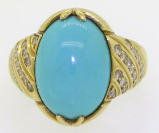 Vintage heavy 18K gold.  45CTW VS diamond/15.  3 X 11.  1mm turquoise cocktail ring 2