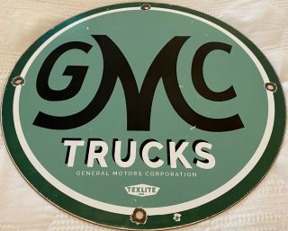 Vintage General Motors Corp Porcelain Sign,  Dealer Service Station,  Gas Oil,  Gmc