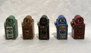 Set Of 5 Vintage Coronet Midget Cameras In Various Colors