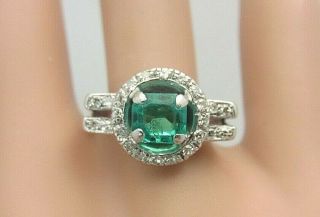 Vintage Art Deco 18k White Gold Colombian Emerald And Diamond Ring 0.  90 Ct